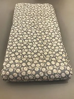 Steel-Gray Floral Creeper Pattern Hand Screen Printed Viscose Lurex Chanderi Fabric