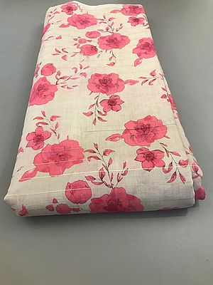 Beige Floral Rose Butta Viscose Lurex Chanderi Hand Screen Printed Fabric