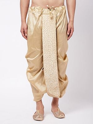 Silk Blend Traditional Style Jaal Pattern Embroidered Dhoti (Ready To Wear)