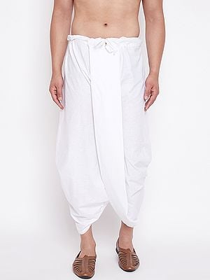 Traditional Pattern Cotton White Dhoti (Ready to Wear)