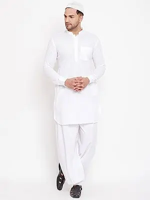 Cotton Linen Traditional Pathani Kurta Pajama with Prayer Cap