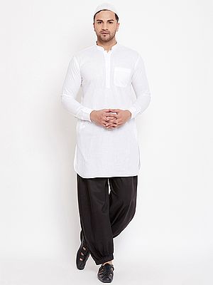Cotton Linen Traditional Pathani Kurta Pajama with Prayer Cap