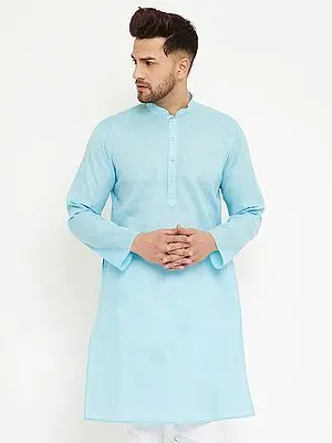 Cotton Blend Plain Kurta with Embellished Button