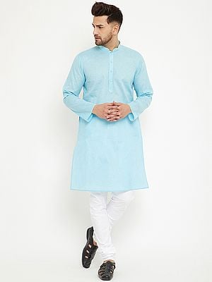 Cotton Blend Kurta with Embellished Button and White Cotton Pajama