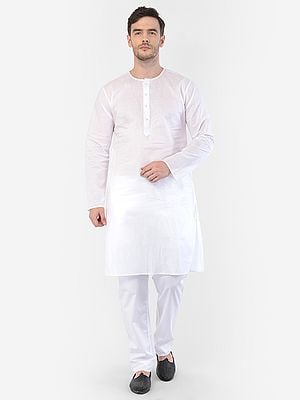 White Cotton Addi Kurta and Aligarh Pajama