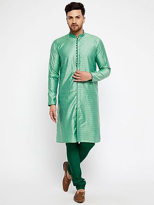 Silk Blend Ogee Pattern Banarasi Jacquard Kurta With Churidar Pajama