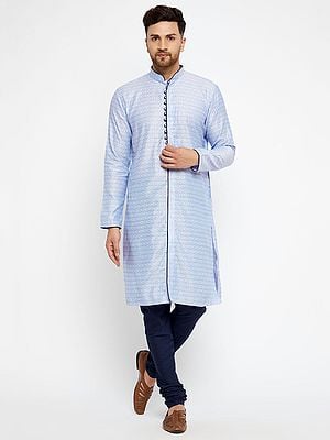 Silk Blend Ogee Pattern Banarasi Jacquard Kurta With Churidar Pajama