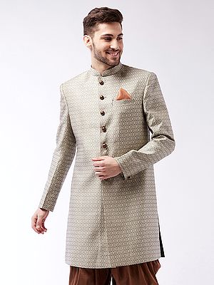 Silk Blend Floral Ogee Pattern Sherwani Only Top