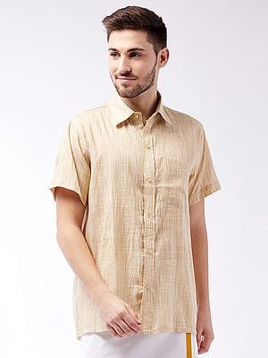 Beige Cotton Blend Ethnic Half Sleeves Shirt
