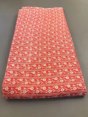 Dark-Pink Hand Screen Printed Floral Laddi-Stripes Pattern Cotton Flex Fabric