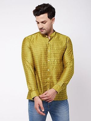 Silk Blend Banarasi Jacquard Ethnic Shirt for Men