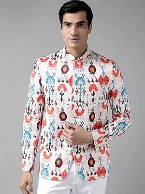 Silk Blend Multicolor Kalka Digital Print Jodhpuri Coat