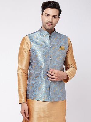 Grey Silk Blend Banarasi Brocade Modi Jacket