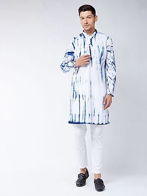 Pure Cotton Tie-Dye Pattern Kurta With Pant Style Cotton White Pajama