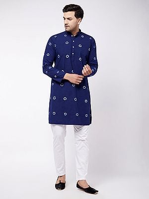 Pure Cotton Tie-Dye Pattern Kurta With Side Pocket Pant Style Cotton White Pajama