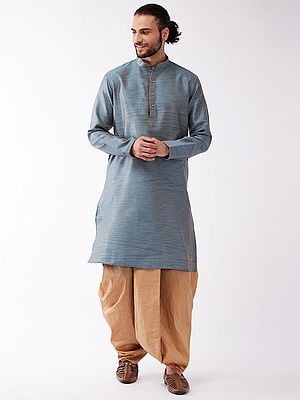 Silk Blend Banarasi Jacquard Knee Length Kurta With Traditional Pattern Dhoti