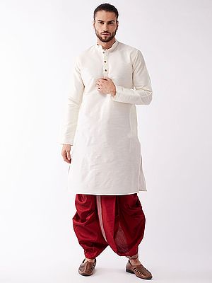 Silk Blend Knee Length Kurta And Kalka Motif Embroidered Dhoti