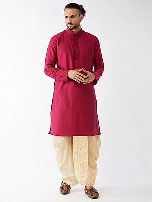 Poly Viscose Kurta And Floral Jaal Pattern Embroidered Dhoti