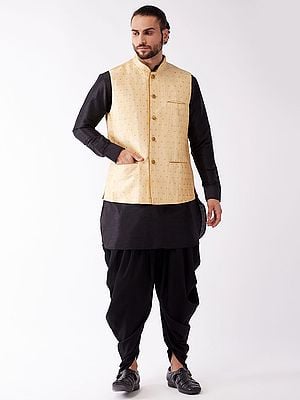 Silk Blend Mid-Length Kurta With Cotton Blend Dhoti And Bundi Motif Modi jacket