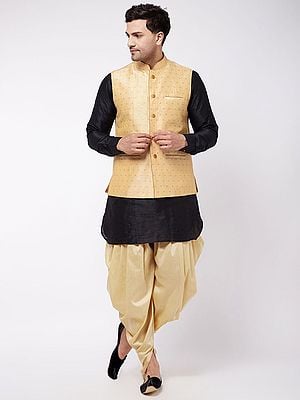 Silk Blend Cuff Kurta And Cotton Blend Dhoti And Traditional Modi Jacket