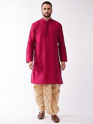 Poly Viscose Calf Length Kurta With Floral Vine Embroidered Traditional Dhoti