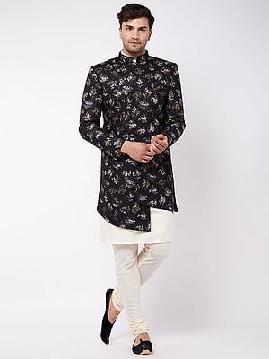 Polyester Lurex Blend Indowestern Style Sherwani With Viscose Plain Kurta Pajama