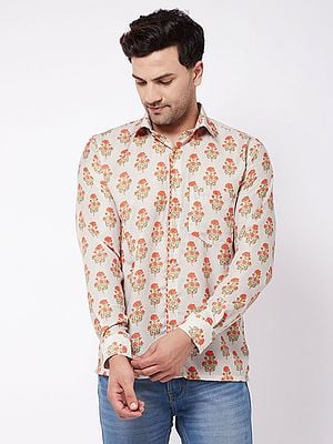 Muslin Blend Digital Printed Floral Butta Pattern Shirt