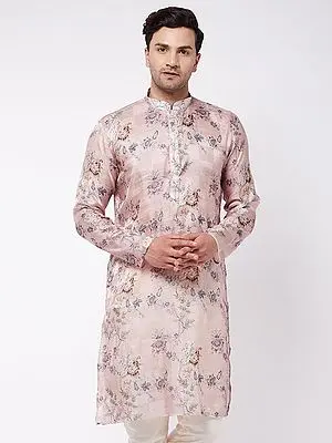 Pink Cotton Blend Phool Printed Kurta