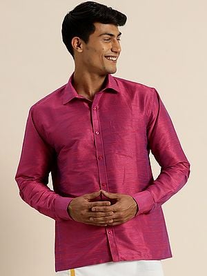 Purple Silk Blend South Indian Style Full Sleeves Ethnic Shirt
