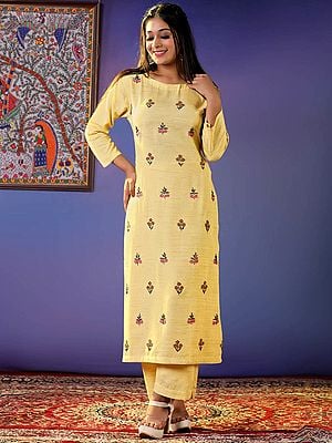 Pure Cotton Floral Butta Embroidery Kurti with Bottom