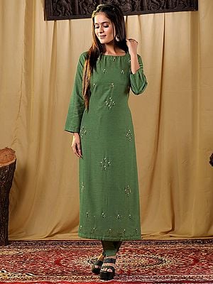 Pure Cotton Hand Embroidered Floral Butti Kurti With Bottom