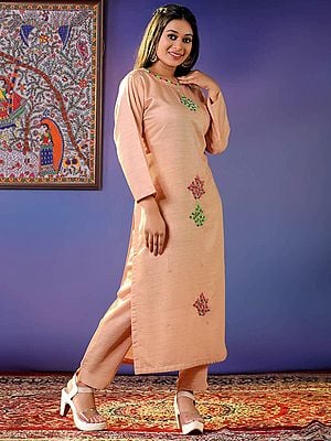 Navy-Blue Muslin Embroidered Kurti Set for Women | Exotic