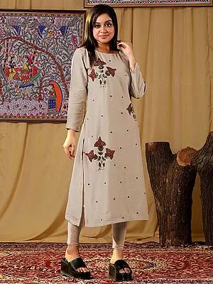 Chiku Color Muslin Straight Kurti with All-Over Handwork