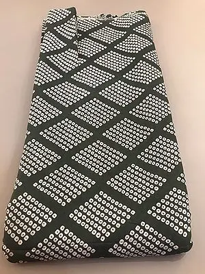Green Diamond Pattern Bandhani Hand Screen Printed Viscose Muslin Silk Fabric