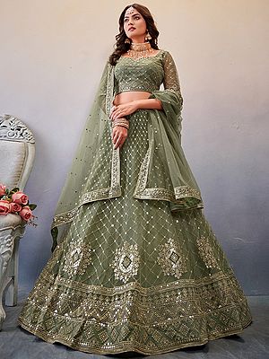 Premium Butterfly Net Jaal Pattern Sequins Embroidered Lehenga Choli with Matching Dupatta