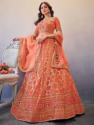 Premium Butterfly Net Jaal Pattern Lehenga Choli with All-Over Sequins Embroidery and Dupatta