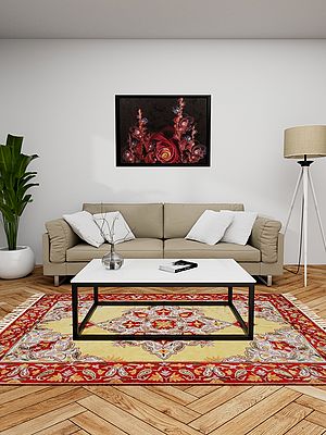 Kashmiri Carpet with Chain Stitched Paisley Motifs