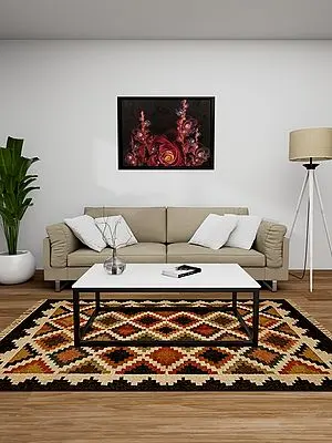 Traditional Multicolored Handwoven Wool And Jute Rug for Living Room