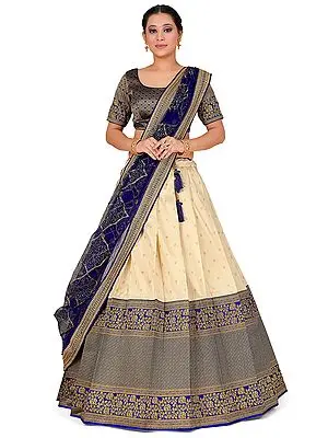 Art Silk Banarasi Zari Woven Half Saree Style Traditional Lehenga Choli With Dupatta