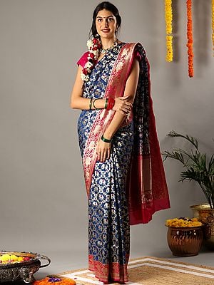 Banarasi Silk Saree with All Over Zari Woven Elephant Motif