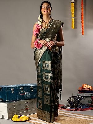 Greener Pastures Banarasi Silk Handloom Saree with Tassel Pallu