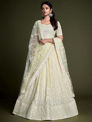 Georgette Floral-Laddi Pattern Sequins Embroidered Lehenga Choli With Soft Net Matching Dupatta