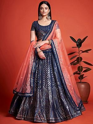 Georgette All-Over Sequins Embroidered Lehenga Choli with Soft Net Dupatta