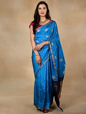 Royal Blue Pure Silk Banarasi Saree with Zari Border Traditional Motifs
