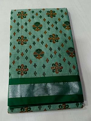 Green Pure Cotton Diamond Pattern Saree With Satin Border