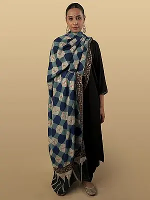 Pashmina Blue Printed Besign Boti and Border Shawl