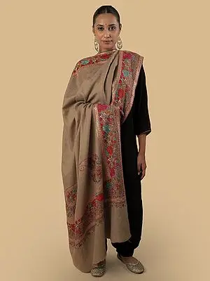 Pashmina Light Brown Tila Sozni Border Shawl
