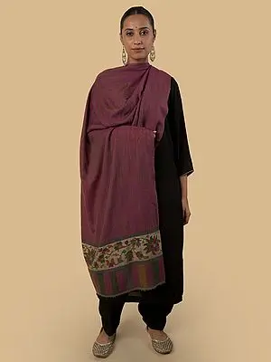 Old Rose Pink Cashmere Stole with Multicolor Kalamkari Embroidery