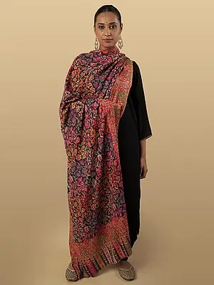 Multicolored Detailed Kalamkari Navy Blue Stole