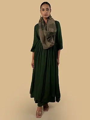 Pashmina Olive Green and Grey Checkered Shawl